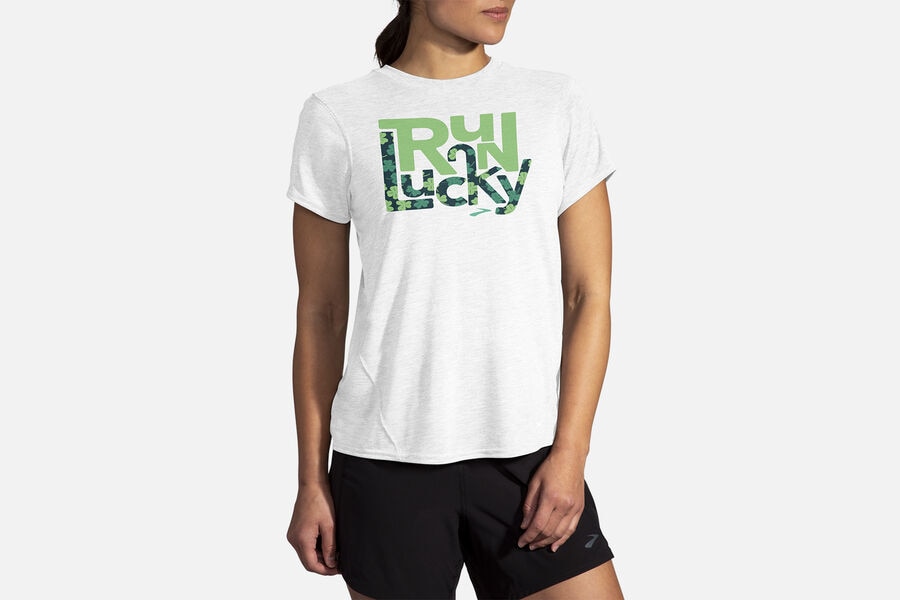 Brooks Women's Distance Graphic Sleeve Tops Run Lucky/St. Patricks Day ( JFVQH0871 )